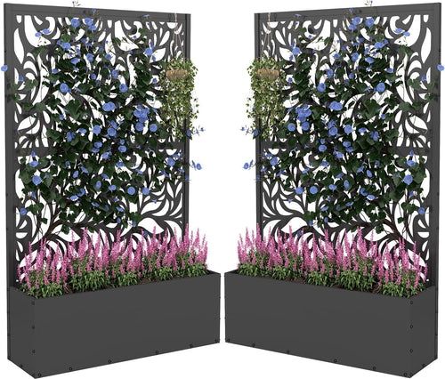 2PCS Metal Planter Box With Trellis 70.9in x 47.2in x 15.7in
