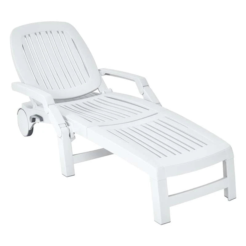 Folding Plastic Outdoor Chaise Lounge Chair With Wheels, 6-Position, 65.5 x 29 x 16.5-37 in, 330 lbs
