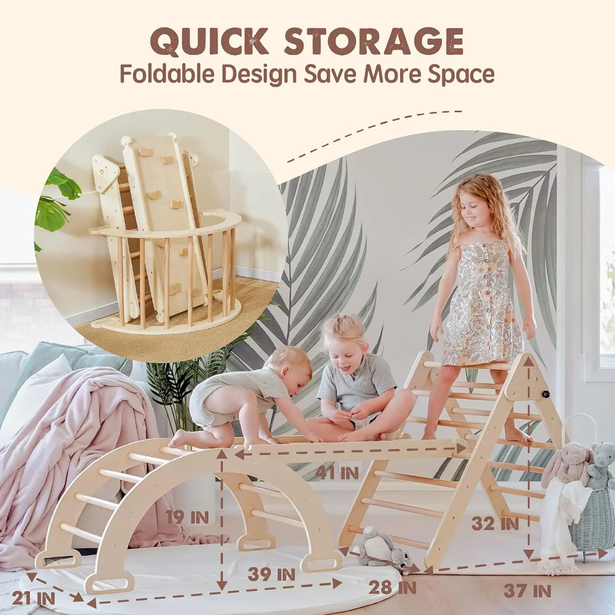 Tiny Land 5-in-1 Pikler Triangle Climbing Set With Slide And Arch - TLTGPT001