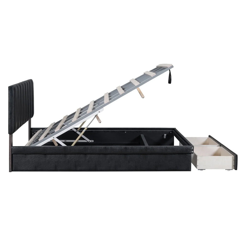 Roomfitters Full Size Upholstered Platform Bed With Hydraulic Storage System, 2 Drawers, Black - 78in L x 60.6in W x 37.8in H