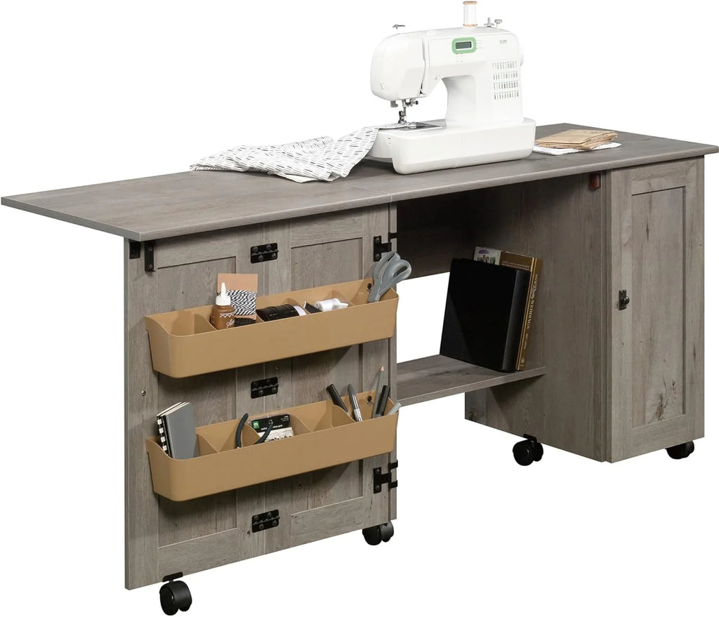 Craft Cart Rolling Sewing Storage Cabinet With Expandable Top - Mystic Oak
