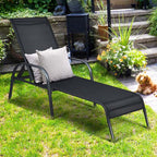 Fabric Folding Outdoor Chaise Lounge Chairs, 2 Pcs, 5 Position
