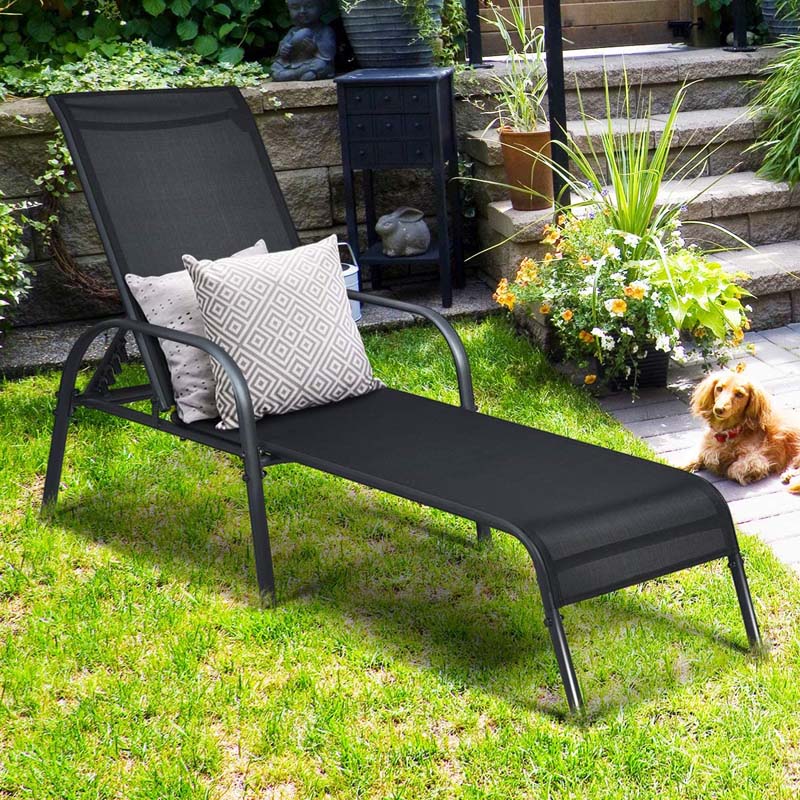 Fabric Folding Outdoor Chaise Lounge Chairs, 2 Pcs, 5 Position