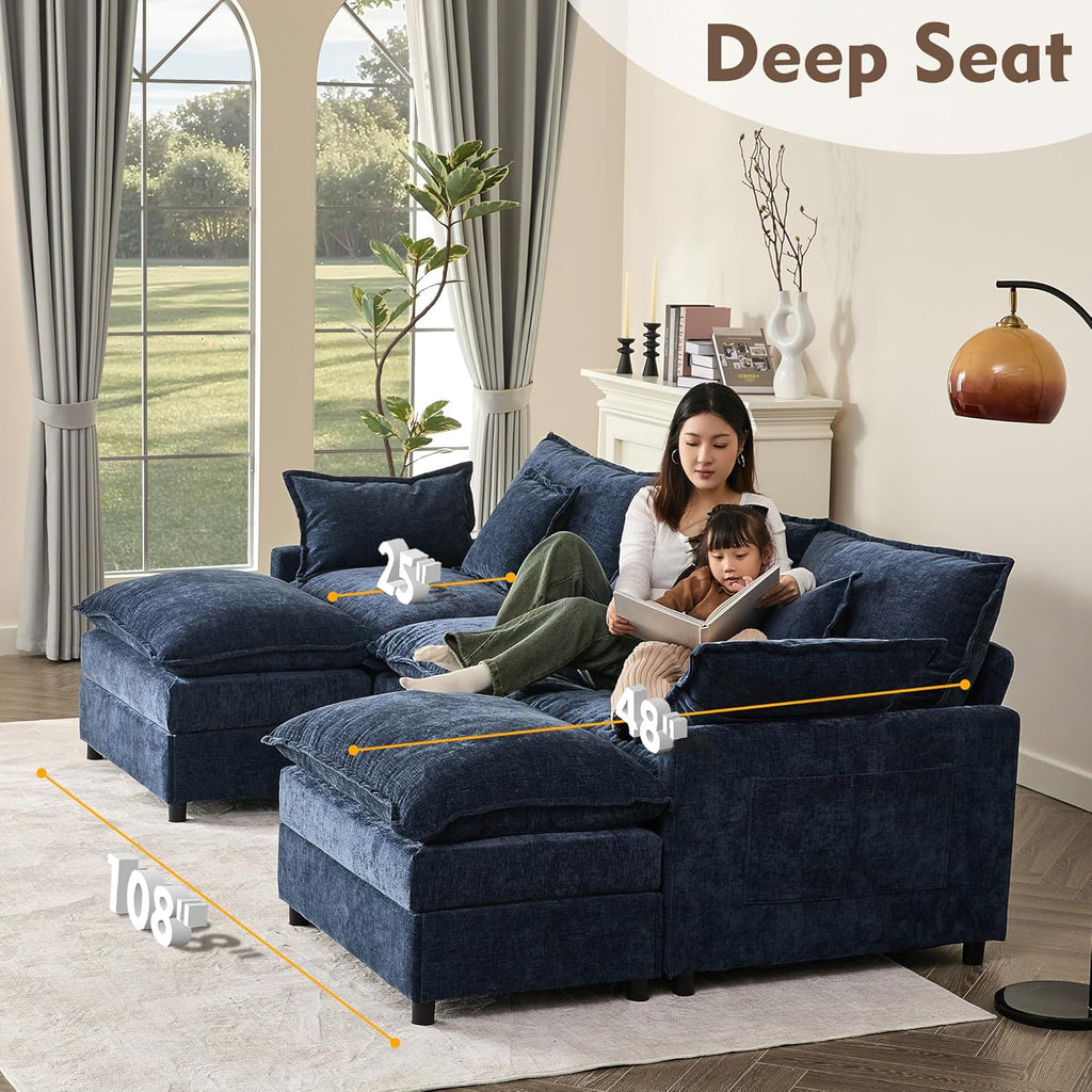 108 Inch U Shape Sectional Sofa With Removable Footstool