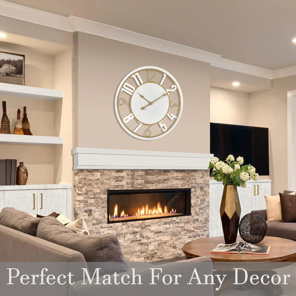 24 Inch Round Wooden Wall Clock With Numeral Design - Battery Operated