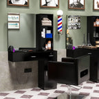 OmySalon Wall Mount Salon Station With Mirror, 1 Storage Cabinet, 2 Drawers And 3-Tier Shelf - Black