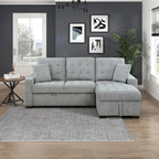 L-Shaped Sleeper Sectional Sofa With Right-Side Storage Chaise And Pull-Out Bed - Gray Fabric