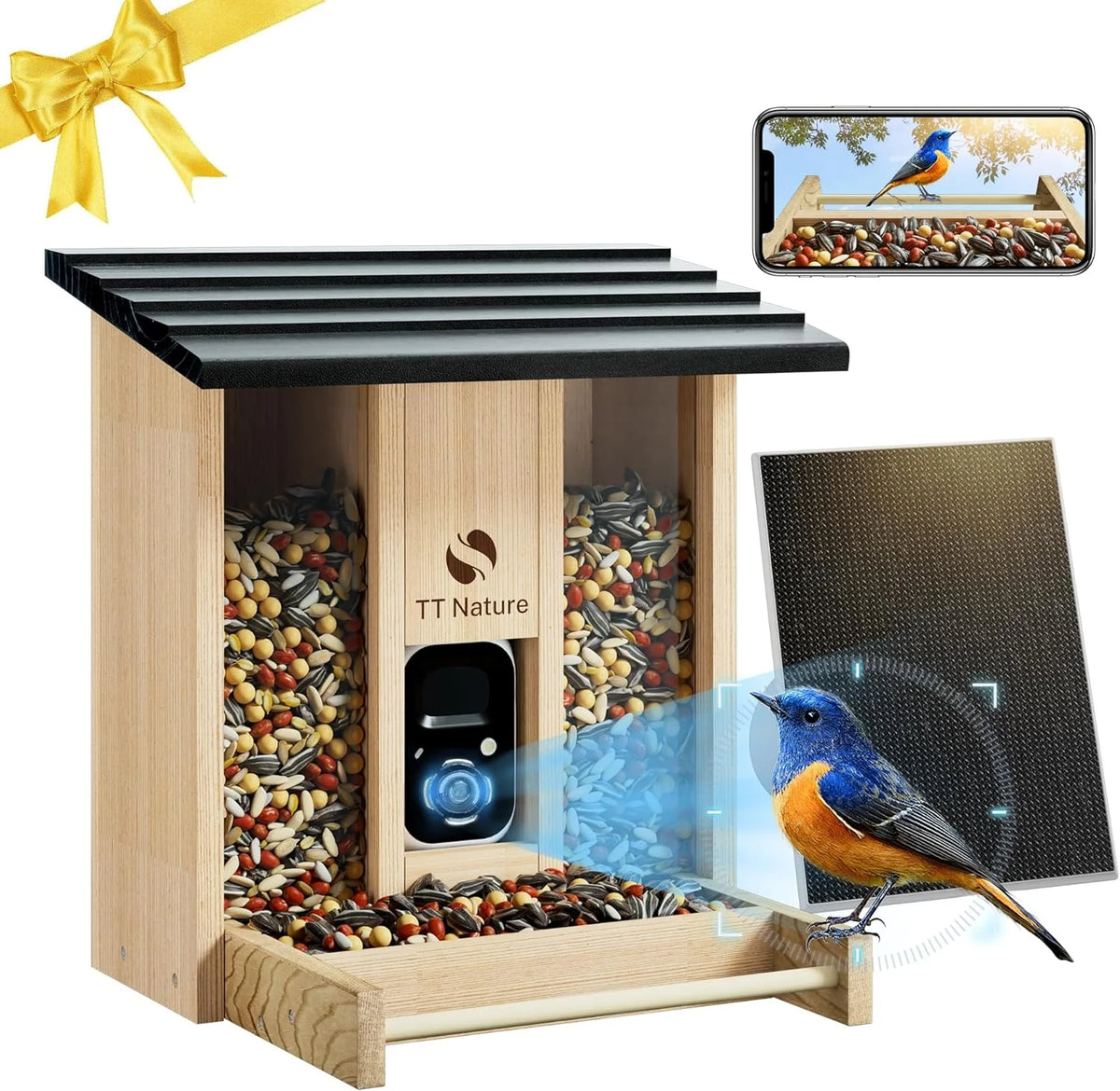Solar Powered Smart Bird Feeder With Camera, 1080P HD Video, 5200mAh Battery - WEINIAO-SS