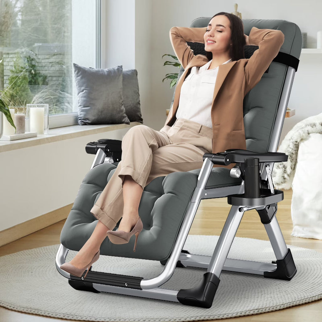 NAIZEA Zero Gravity Chair With Removable Cushion, Cup Holder, and Black Color