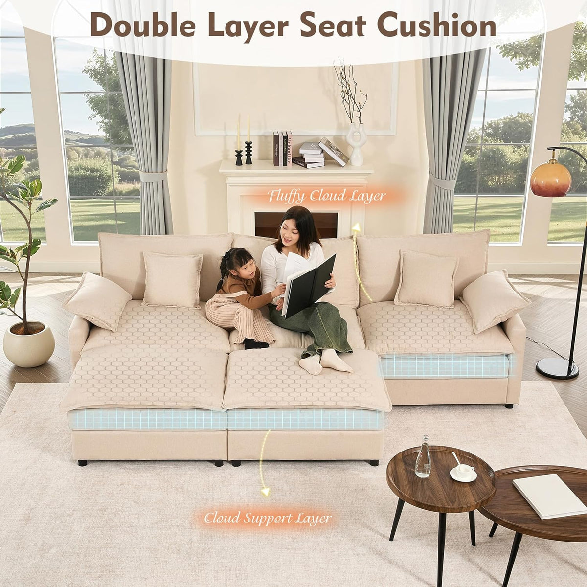 108 Inch U Shape Sectional Sofa With Removable Footstool