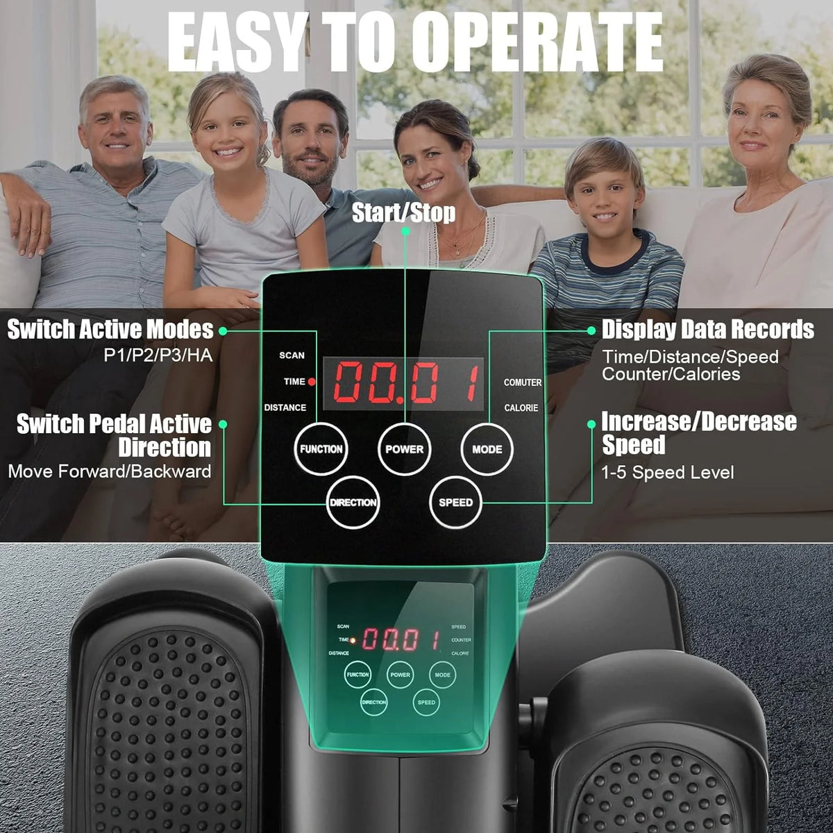 ANCHEER Under Desk Elliptical Seated Foot Pedal Exerciser, Sky Blue, 18in D x 16in W x 10in H - AR-65