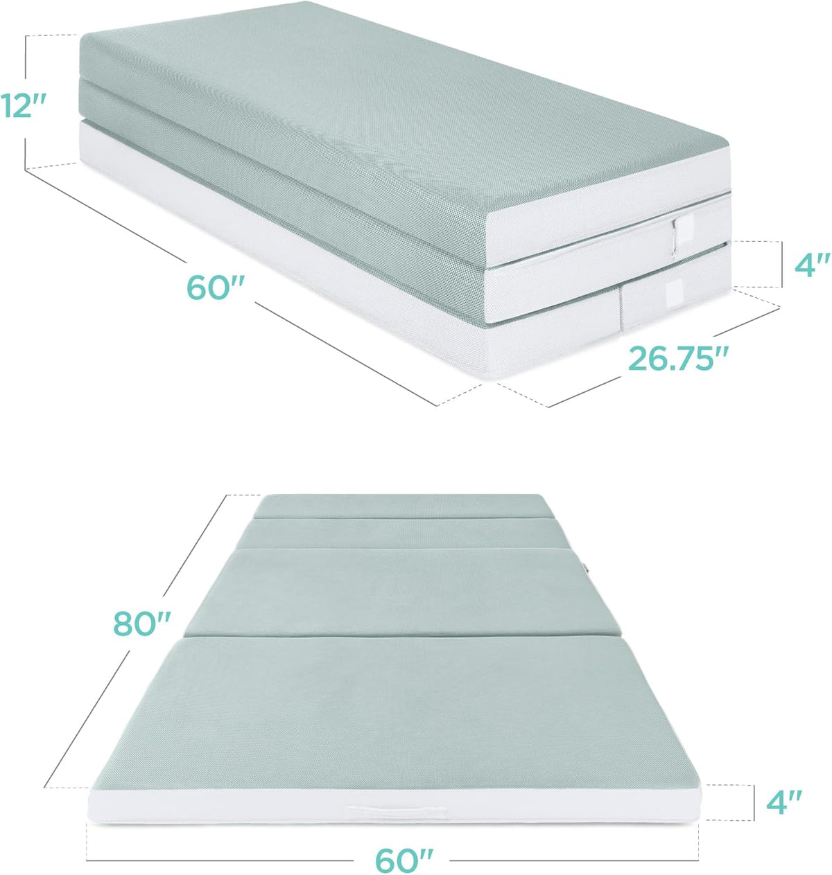 Best Choice Products Queen-Size 4in Tri-Fold Foam Mattress With Carry Case - Grey