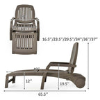 Folding Plastic Outdoor Chaise Lounge Chair With Wheels, 6-Position, 65.5 x 29 x 16.5-37 in, 330 lbs