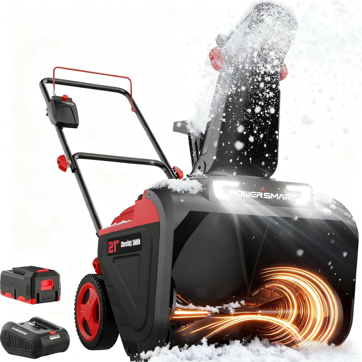PowerSmart 40V Cordless Snow Blower 21in Cleaning Width / 6in Cleaning Depth - LED Light