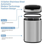 Bigacc 13 Gallon 50 Liter Automatic Stainless Steel Kitchen Trash Can - Automatic-Silver