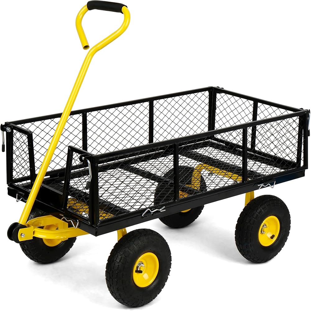 Simpli-Magic Heavy Duty Mesh Steel Garden Cart, 1100 Lbs Capacity With Removable Sides And Large Wheels