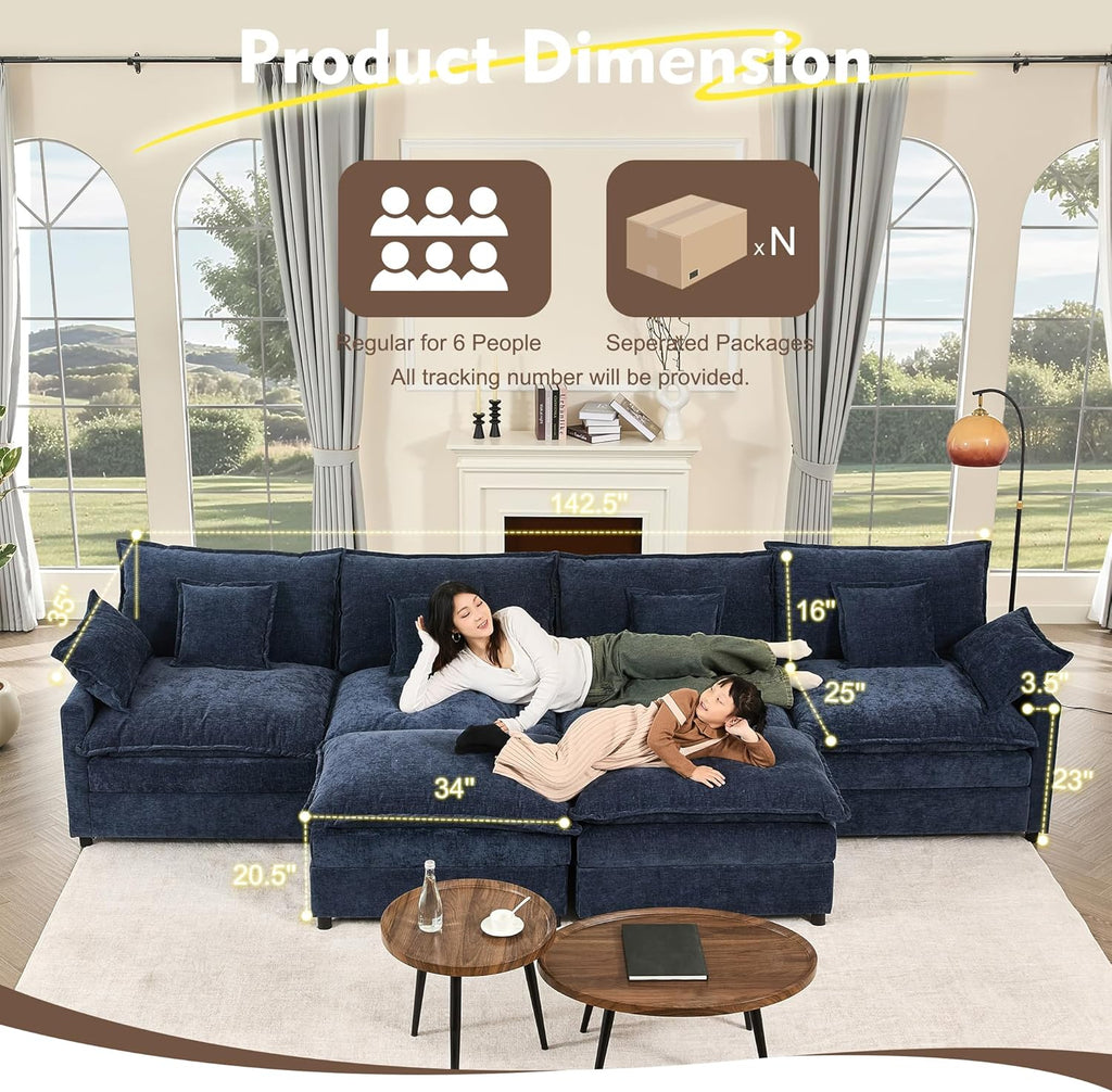 108 Inch U Shape Sectional Sofa With Removable Footstool