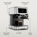 Chefman CraftBrew Espresso Machine With Steam Wand, Touch Controls, Stainless Steel - RJ54-SS-15-D
