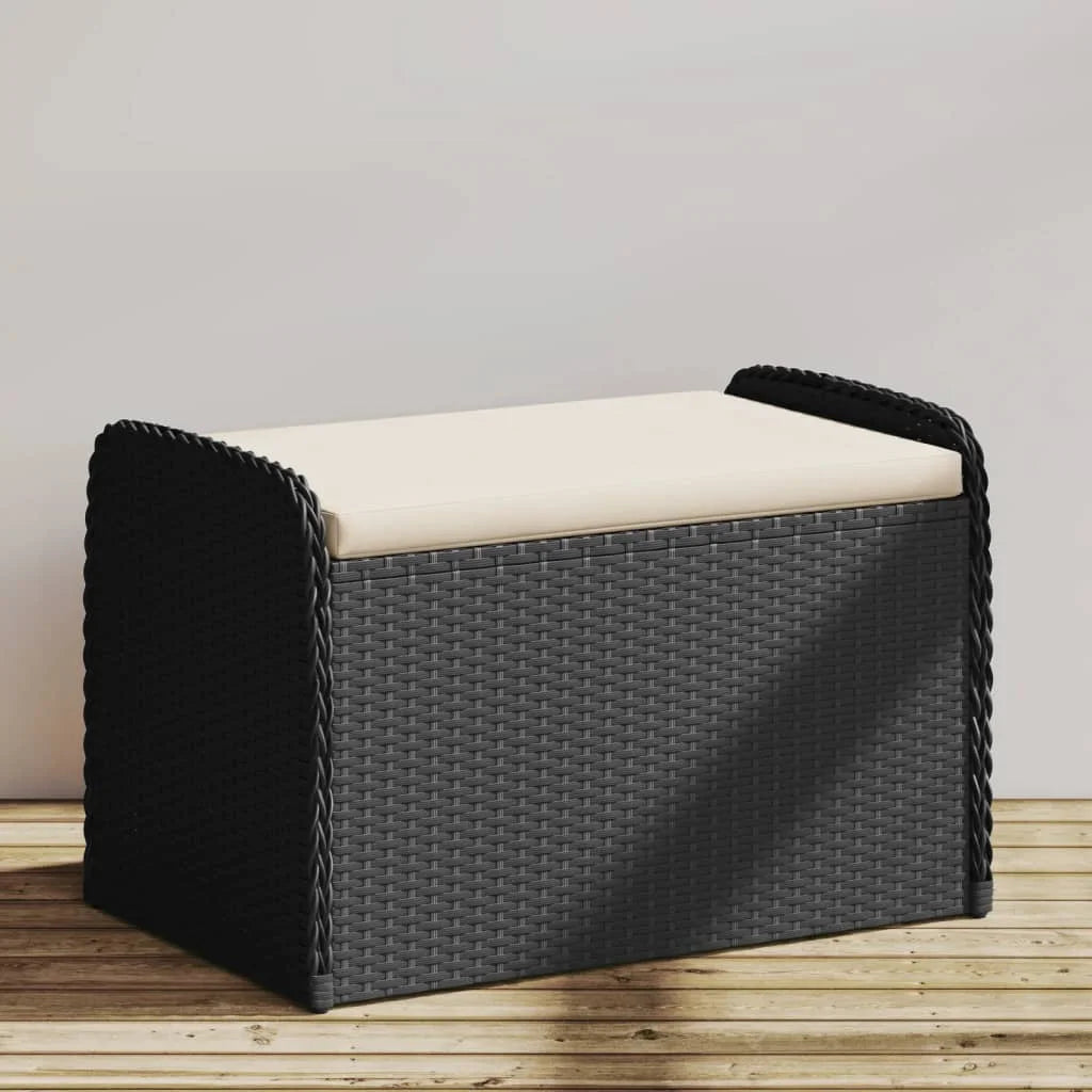 vidaXL Outdoor Poly Rattan Storage Bench With Cushion, Black, 45.3 x 20.1 x 20.5 in