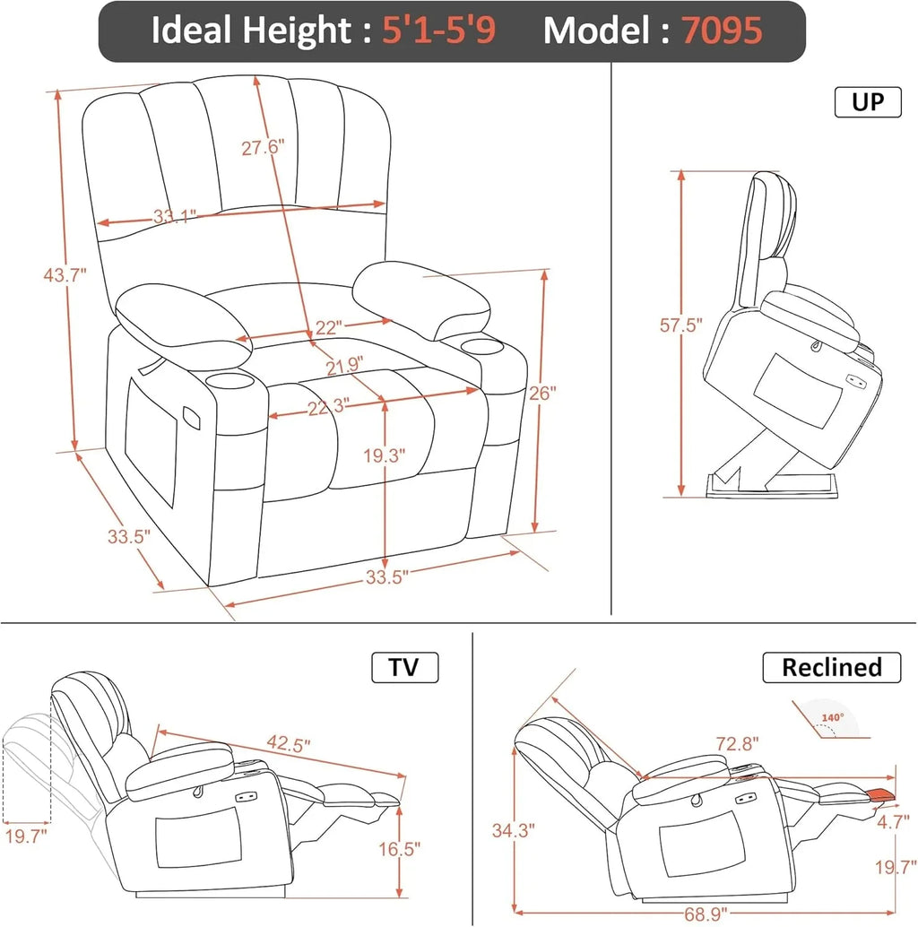 Heated Lift Recliner for Seniors with USB and Cup Holders
