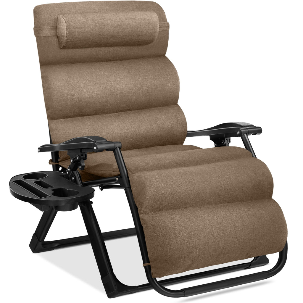 Best Choice Products Oversized Zero Gravity Folding Recliner With Removable Cushion And Side Tray - Fossil Gray