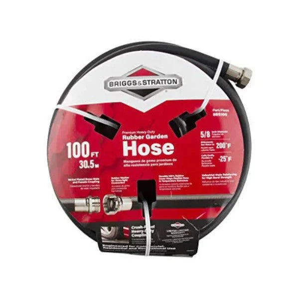 Briggs & Stratton Premium Heavy-Duty Rubber Garden Hose, Black, 100 Feet, 5/8-Inch Diameter - 8BS100