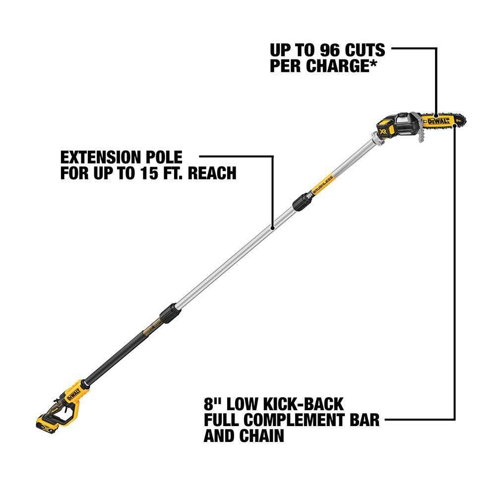 DEWALT 20V Max XR Brushless Cordless Pole Saw - 8 in Bar And Chain