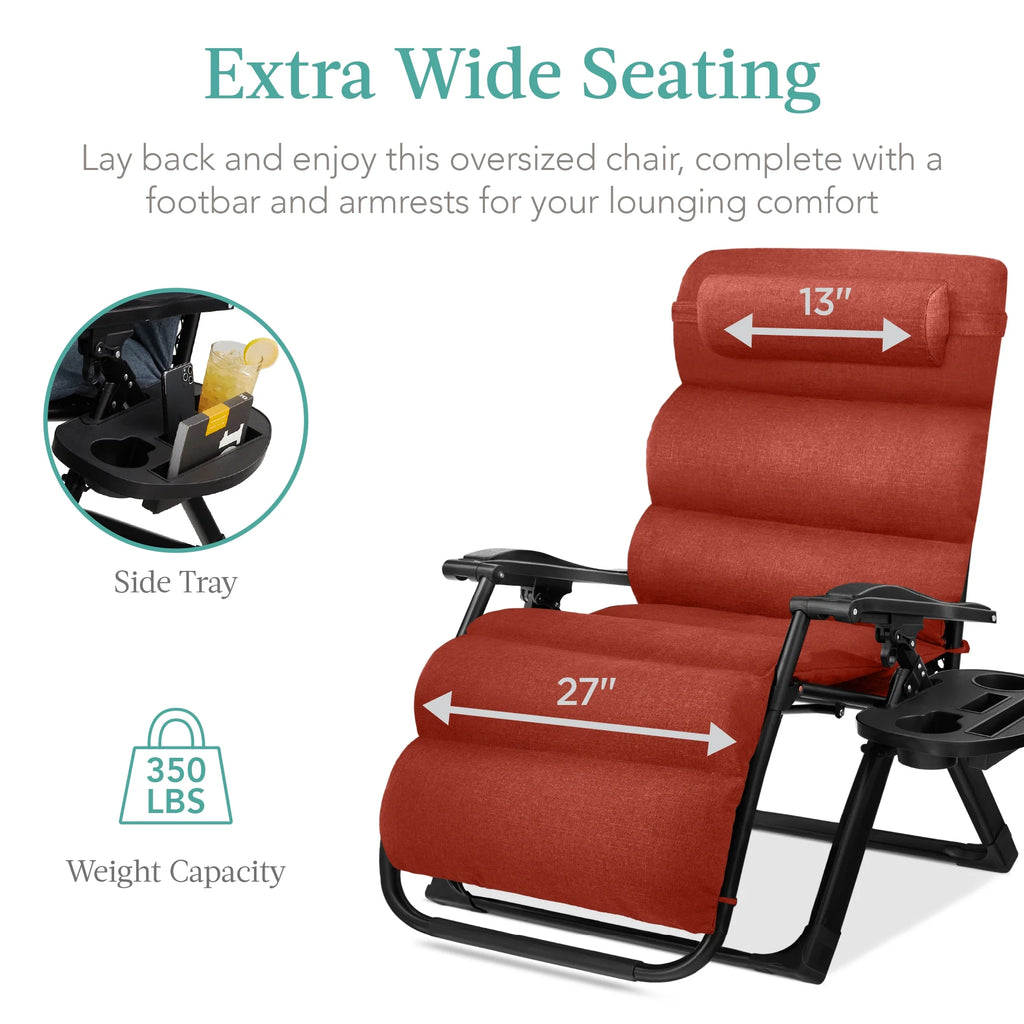 Best Choice Products Oversized Zero Gravity Folding Recliner With Removable Cushion And Side Tray - Fossil Gray