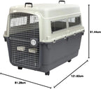 SportPet Designs Plastic Airline Approved Rolling Dog Kennel With Wire Door, XXX-Large, Gray, 48in L x 32in W x 36in H
