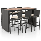 Costway 7-Piece Outdoor Patio Bar Set With Acacia Wood Tabletop, Black And Off White - 73in x 31.5in x 43.5in