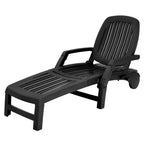 Folding Plastic Outdoor Chaise Lounge Chair With Wheels, 6-Position, 65.5 x 29 x 16.5-37 in, 330 lbs