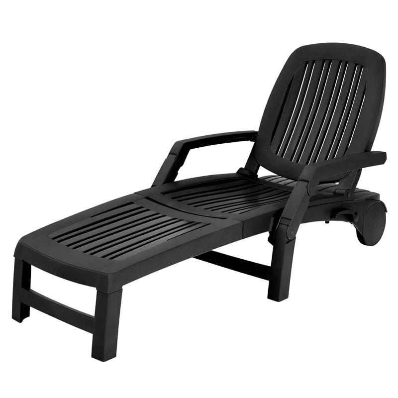 Folding Plastic Outdoor Chaise Lounge Chair With Wheels, 6-Position, 65.5 x 29 x 16.5-37 in, 330 lbs