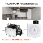 OREiN Bluetooth Bathroom Exhaust Fan With 3CCT LED Light And Speaker, 110/160 CFM