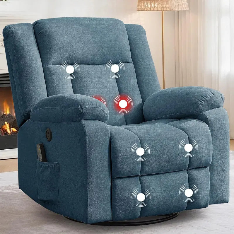 Heated Massage 360-Degree Swivel Rocker Recliner, 34.25 in D x 39.39 in W x 41.39 in H