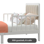 Yoneston Toddler Metal Platform Bed Frame With Guardrails And Upholstered Headboard - White