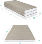 Best Choice Products Queen-Size 4in Tri-Fold Foam Mattress With Carry Case - Grey