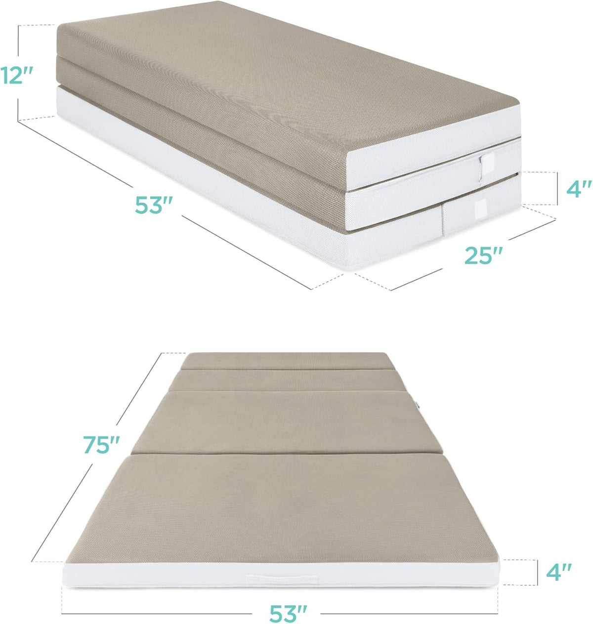 Best Choice Products Queen-Size 4in Tri-Fold Foam Mattress With Carry Case - Grey