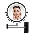 8 Inch Round Wall-Mounted Makeup Mirror, Rechargeable, 1X/10X Magnification, 3-Color LED Lights