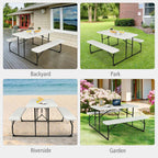 4-Person Folding Picnic Table Bench Set, 59 in x 54 in x 28.5 in - Steel And HDPE