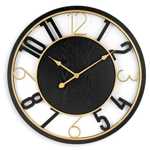 24 Inch Round Wooden Wall Clock With Numeral Design - Battery Operated