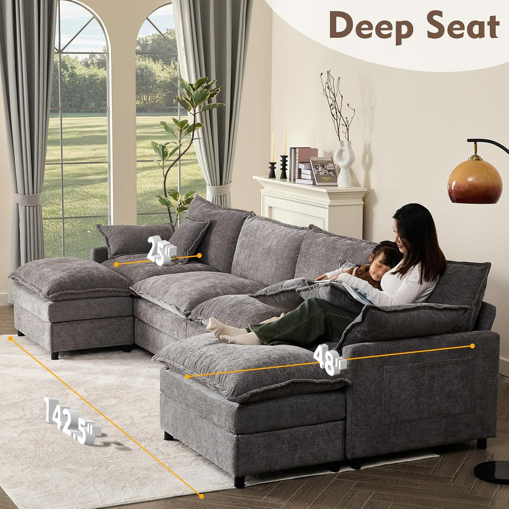 108 Inch U Shape Sectional Sofa With Removable Footstool