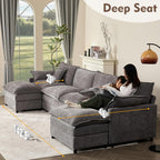 108 Inch U Shape Sectional Sofa With Removable Footstool
