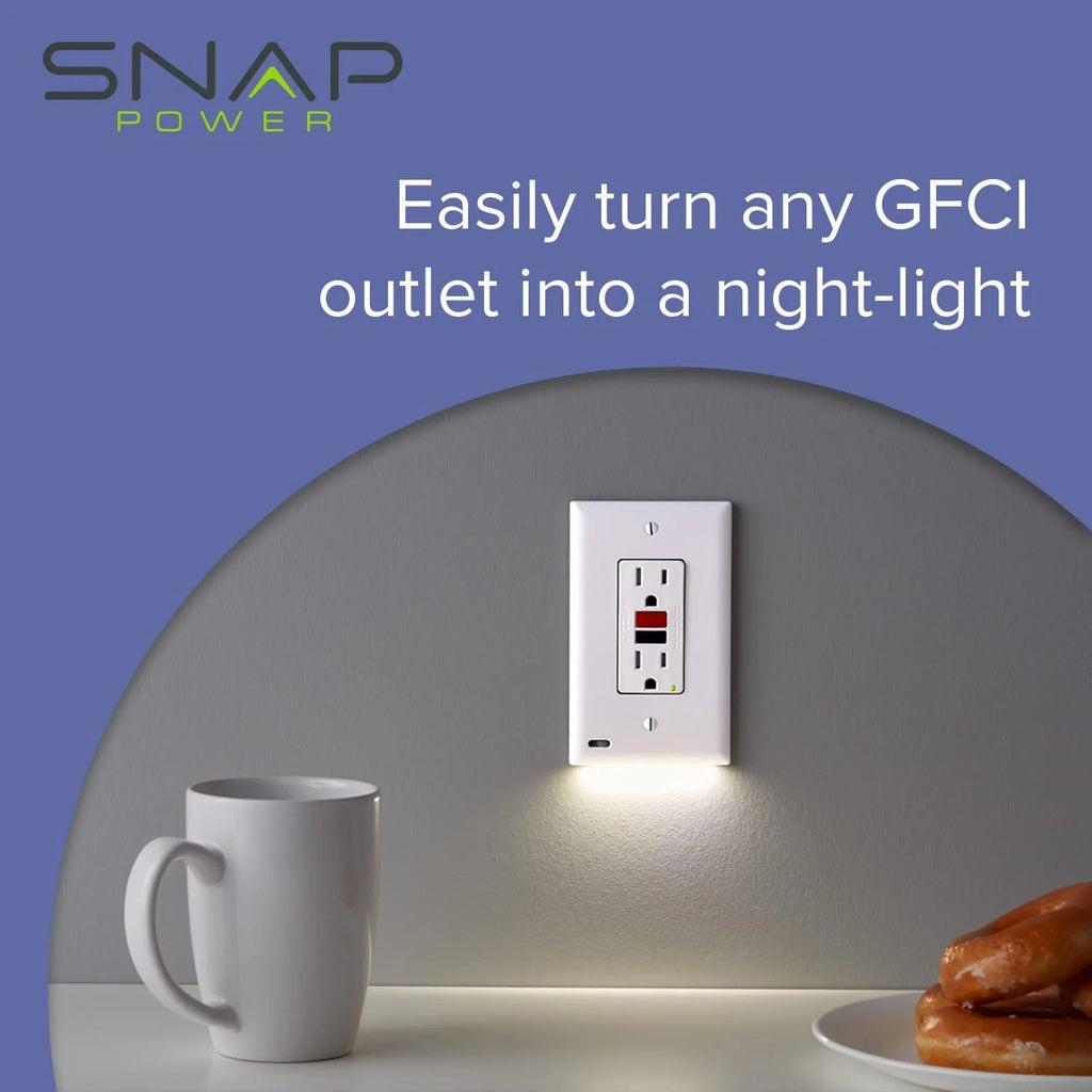 SnapPower GuideLight 2 Duplex LED Night Light Outlet Wall Plate, 6 Pack, White