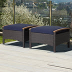 Costway Set Of 2 Patio Rattan Ottoman Footrests With Cushions, Mix Brown/Beige, 25 x 20 x 16 in