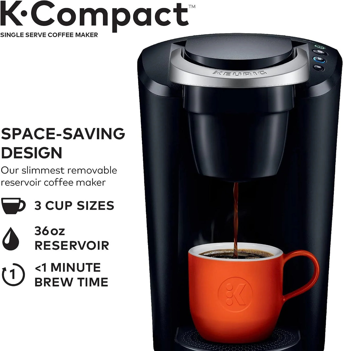 Keurig K-Compact Single-Serve K-Cup Pod Coffee Maker, Black, 36 oz - MAIN-85544