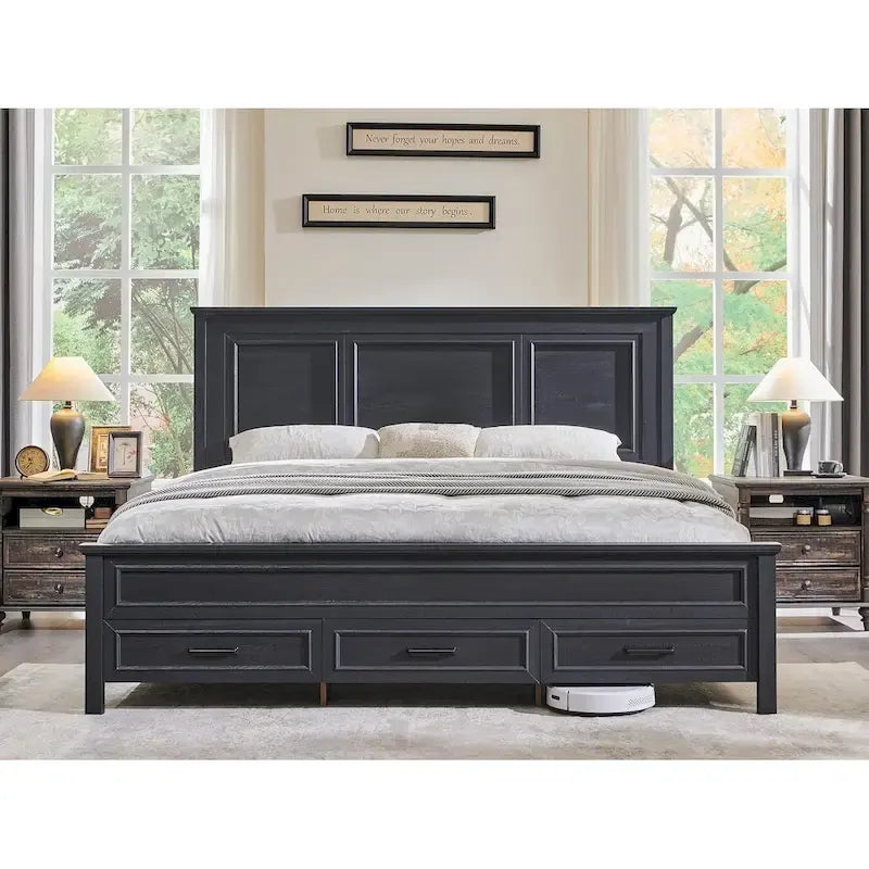 King Engineered Wood Platform Bed Frame With Headboard And 3 Drawers - 86L x 81.5W x 52.5H