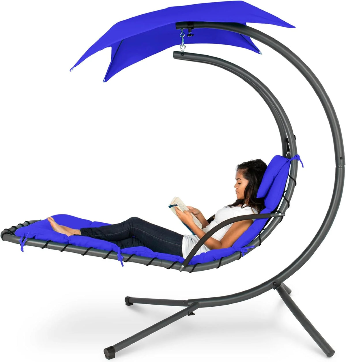 Best Choice Products Outdoor Hanging Steel Chaise Lounge Chair With Canopy, Charcoal Gray - SKY5871