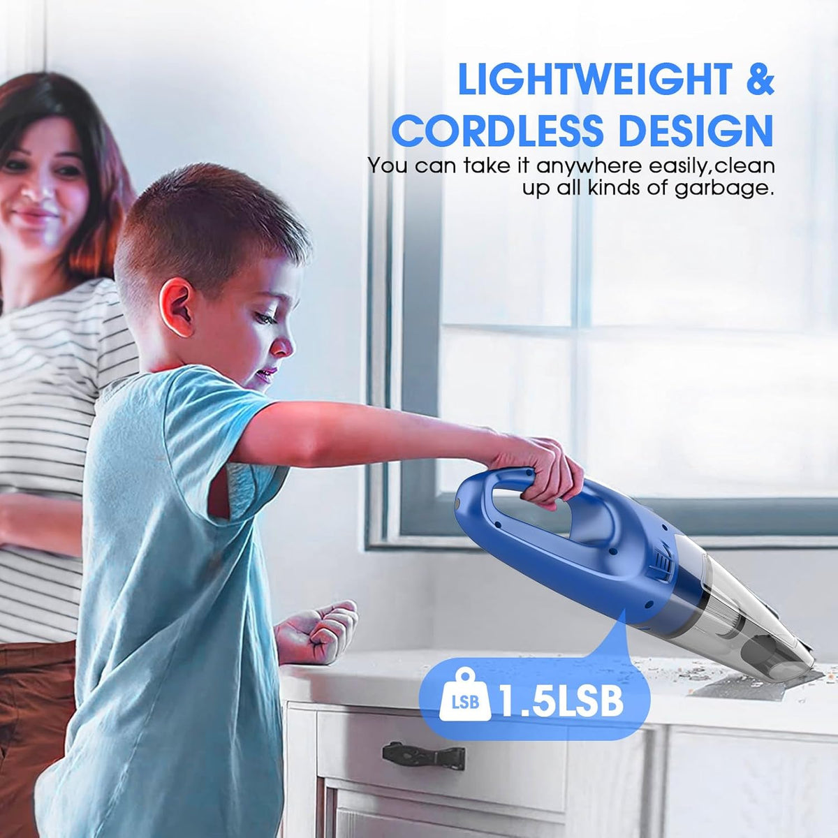 Cordless Rechargeable Handheld Vacuum, 6000Pa, 500ML, 20-25 Mins Runtime