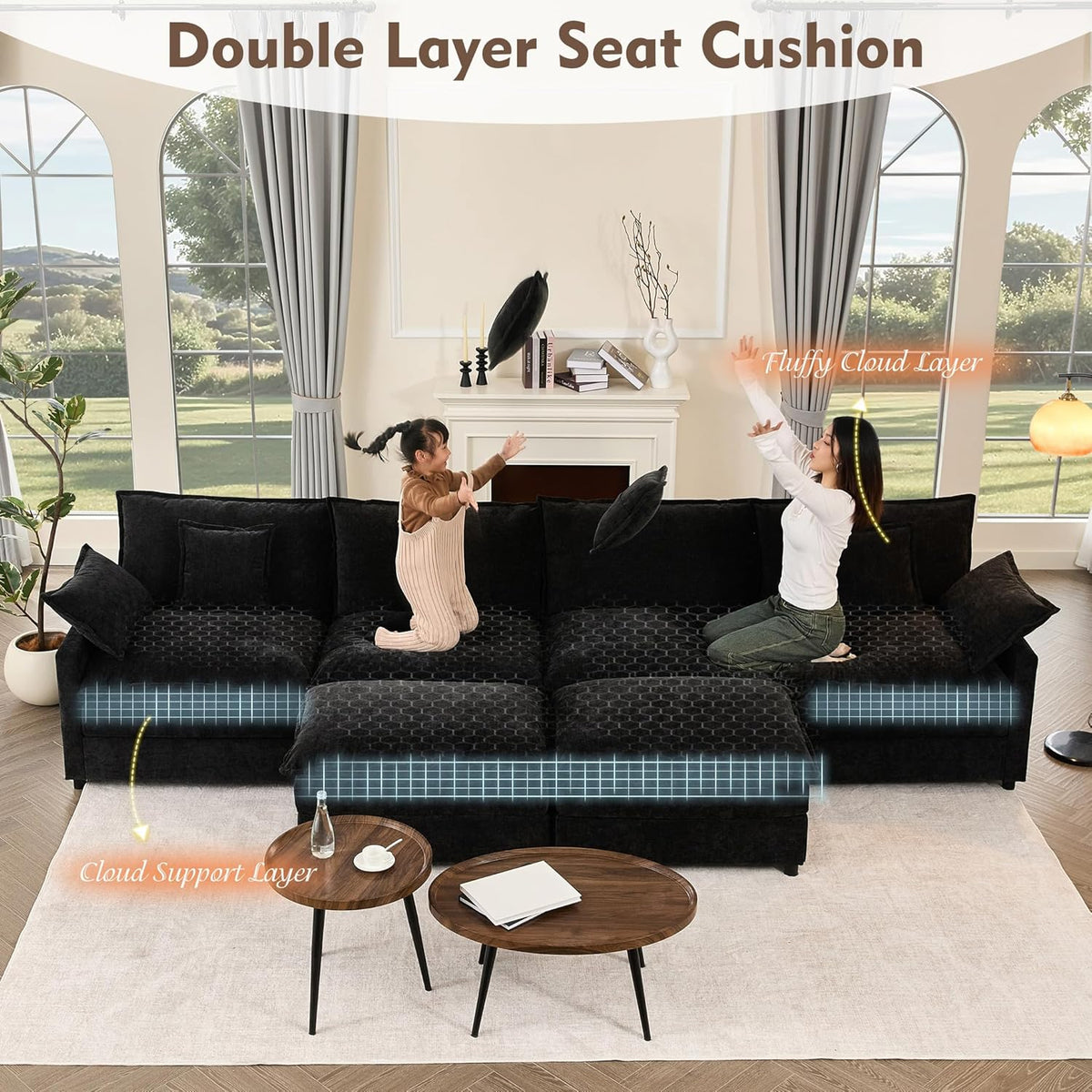 108 Inch U Shape Sectional Sofa With Removable Footstool