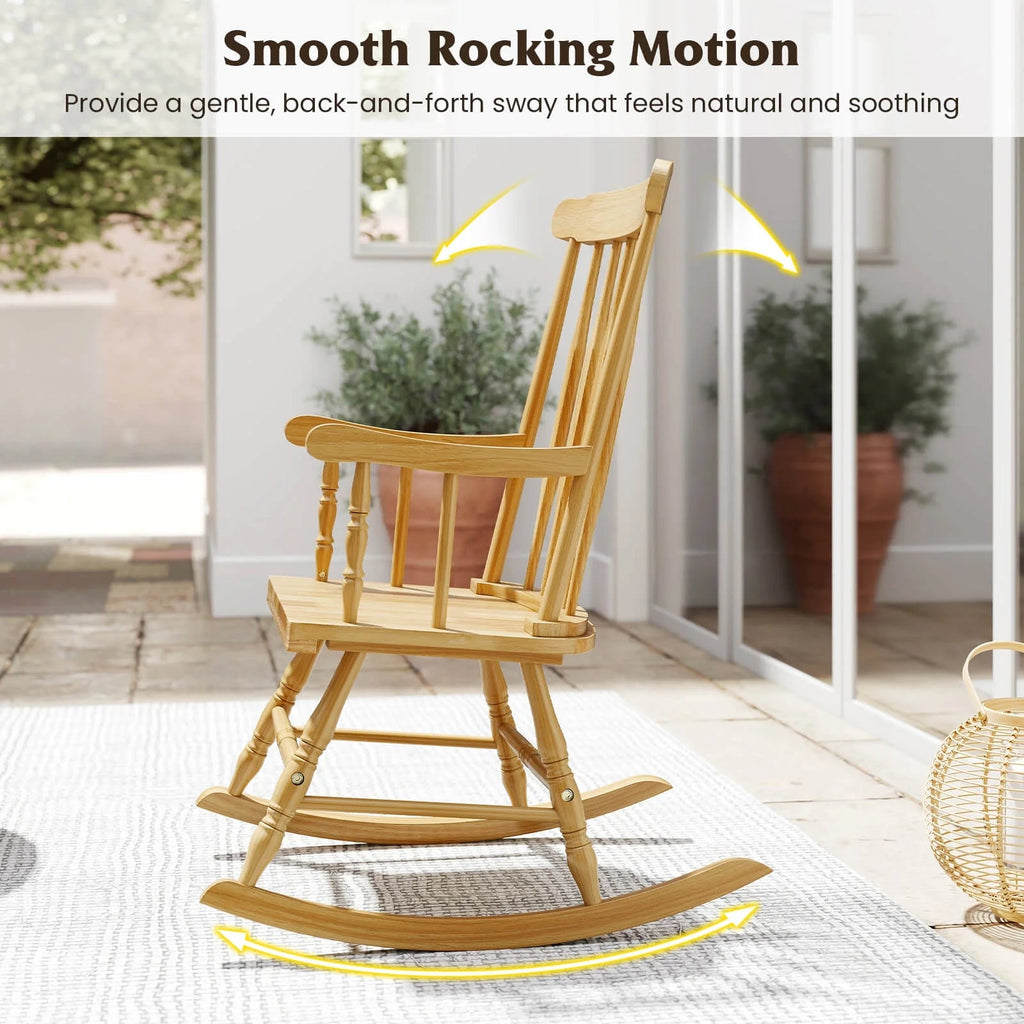 Costway Rubber Wood Rocking Chair, White, 22 x 32 x 44 in, 300 lbs